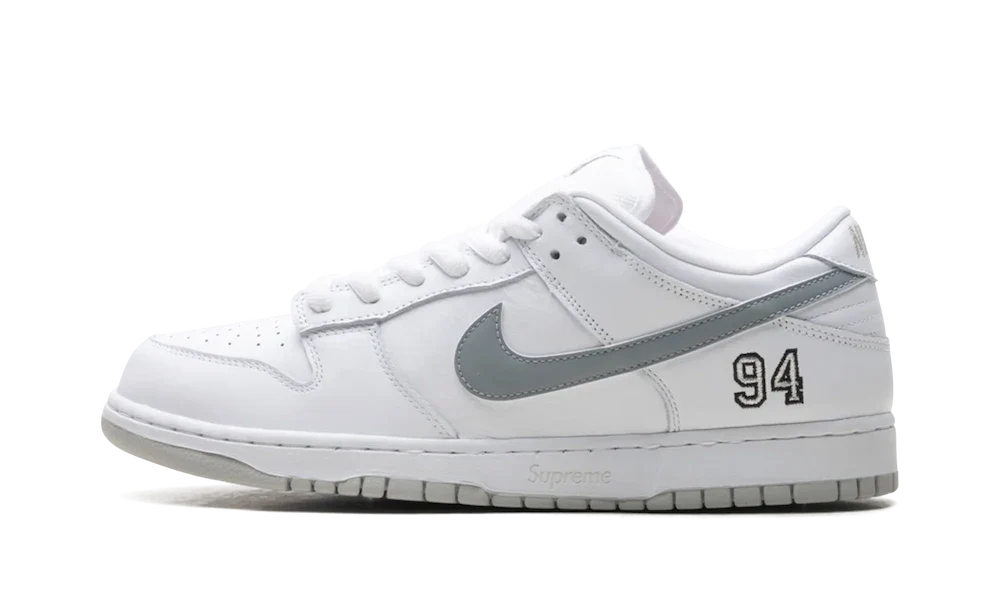 Nike SB Dunk Low Supreme White Metallic Silver